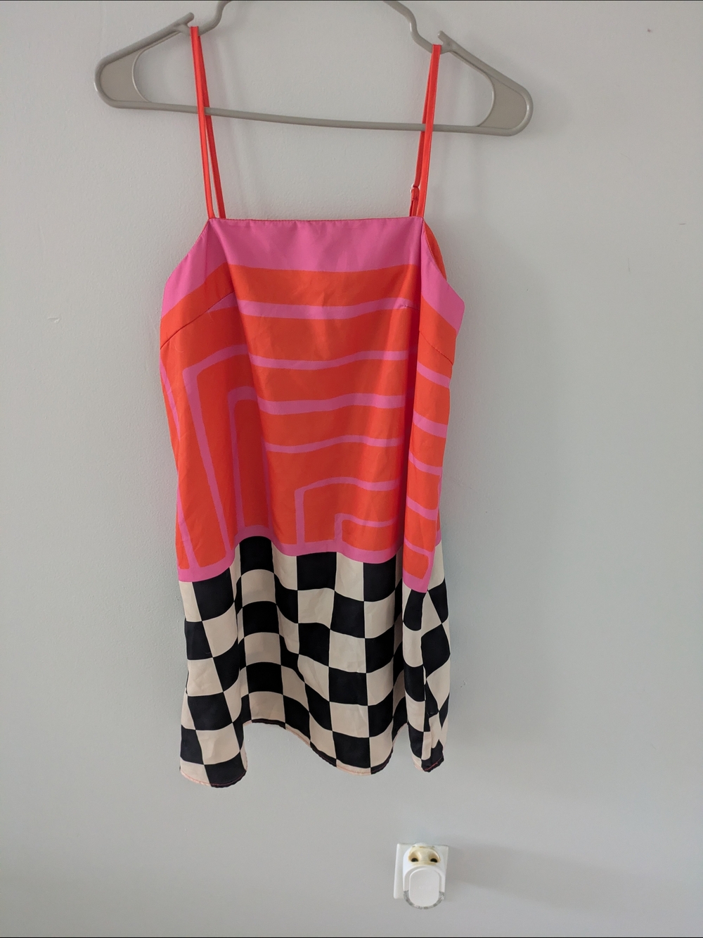 SHEIN Pink & Orange Geometric-Block Spaghetti Strap Mini Dress Mod Size S - Picture 2 of 5